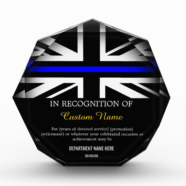 Thin Blue Line Police union Jack Acrylic Award (Front)