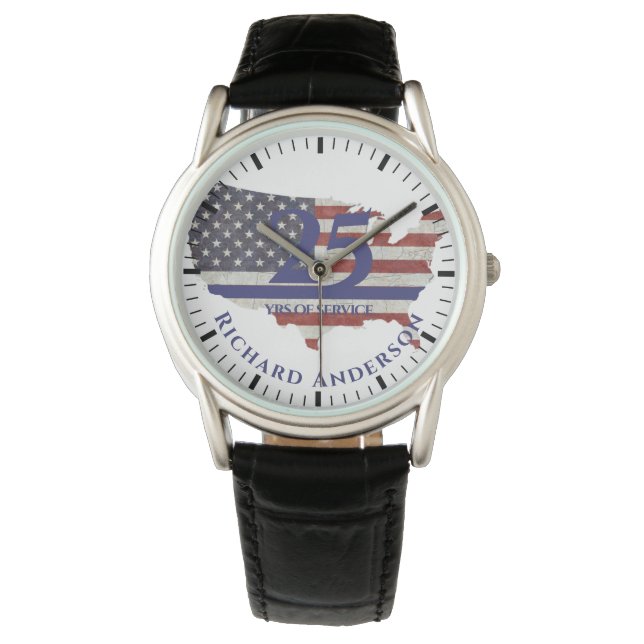 Thin Blue Line Police US FLAG Retirement Patriotic Watch (Front)