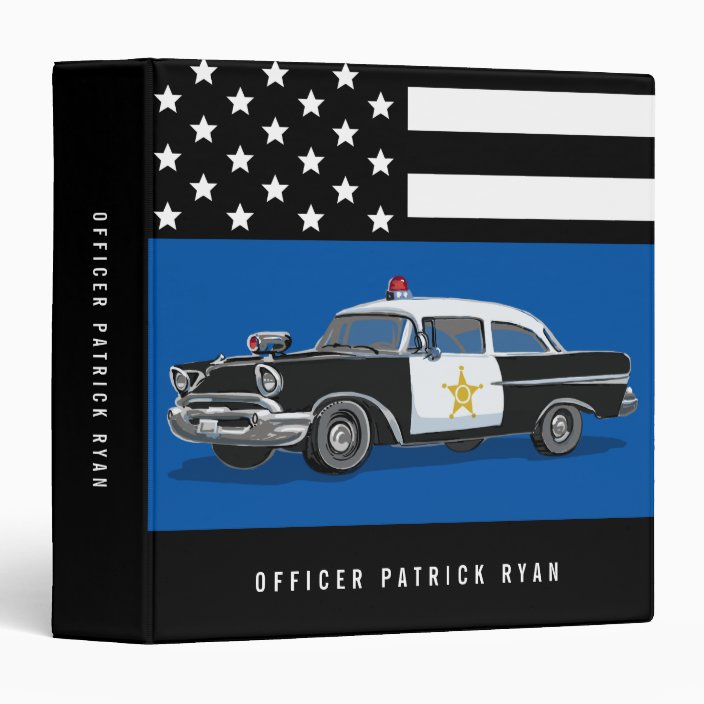 Thin Blue Line Police Vintage Car W Flag Monogram 3 Ring Binder Zazzle Com