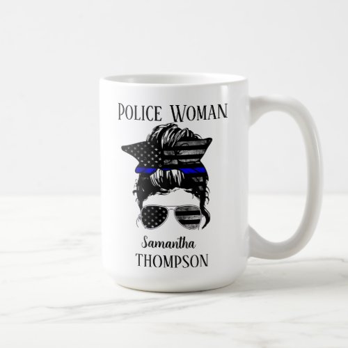  Thin Blue Line Police Woman Personalized Coffee Mug