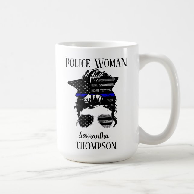  Thin Blue Line Police Woman Personalized Coffee Mug (Right)