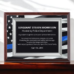 Thin Blue Line Police Years Served Law Enforcement Award Plaque<br><div class="desc">Honor a proud career in law enforcement with this elegant Thin Blue Line Years of Service Police Award Plaque. Featuring a bold Thin Blue Line design and customizable text, this plaque is perfect for celebrating 10, 15, 20, 25, or 30 years of service. Whether you're commemorating a retirement, promotion, or...</div>