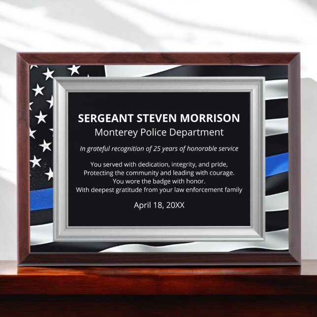 Thin Blue Line Police Years Served Law Enforcement Award Plaque (Creator Uploaded)