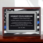 Thin Blue Line Police Years Served Law Enforcement Award Plaque<br><div class="desc">Honor a proud career in law enforcement with this elegant Thin Blue Line Years of Service Police Award Plaque. Featuring a bold Thin Blue Line design and customizable text, this plaque is perfect for celebrating 10, 15, 20, 25, or 30 years of service. Whether you're commemorating a retirement, promotion, or...</div>