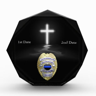 Thin Blue Line Reflective Cross Memorial Badge Acrylic Award