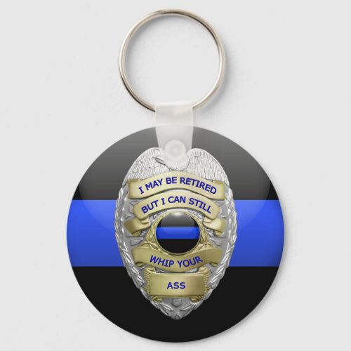 Thin Blue Line Retired Badge Keychain