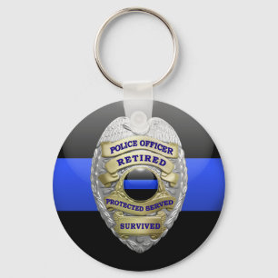 Thin Blue Line Retired Badge Keychain