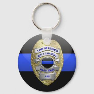 Thin Blue Line Retired Badge Keychain