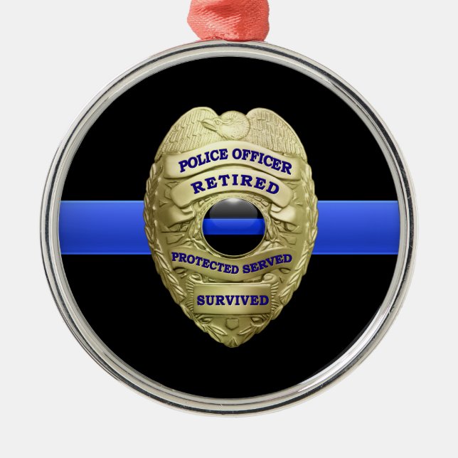 Thin Blue Line Retired Badge Metal Ornament (Front)