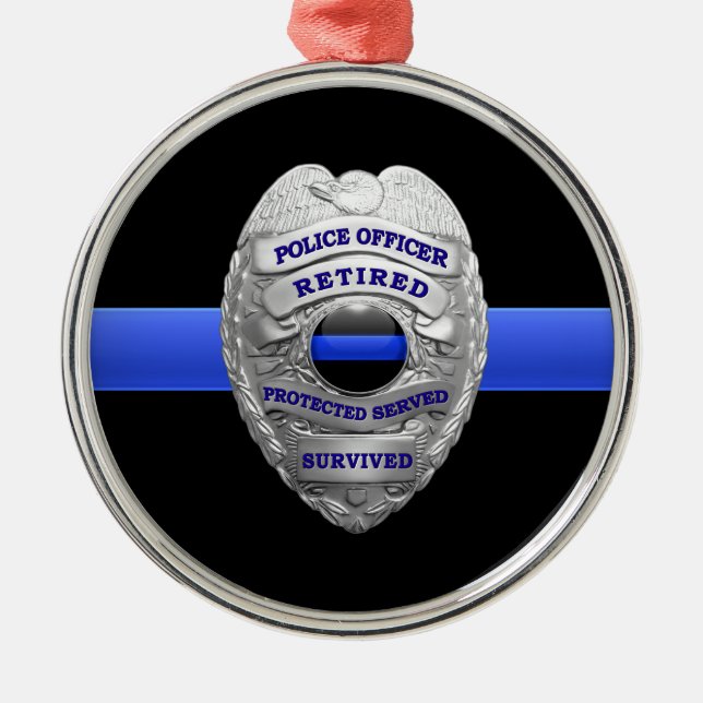 Thin Blue Line Retired Badge Metal Ornament (Front)