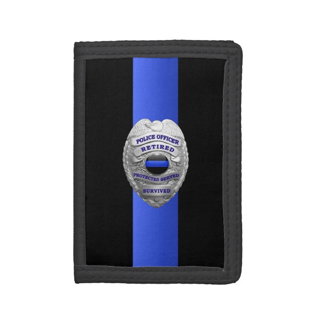 Thin Blue Line Retired Badge Trifold Wallet (Front Vertical)