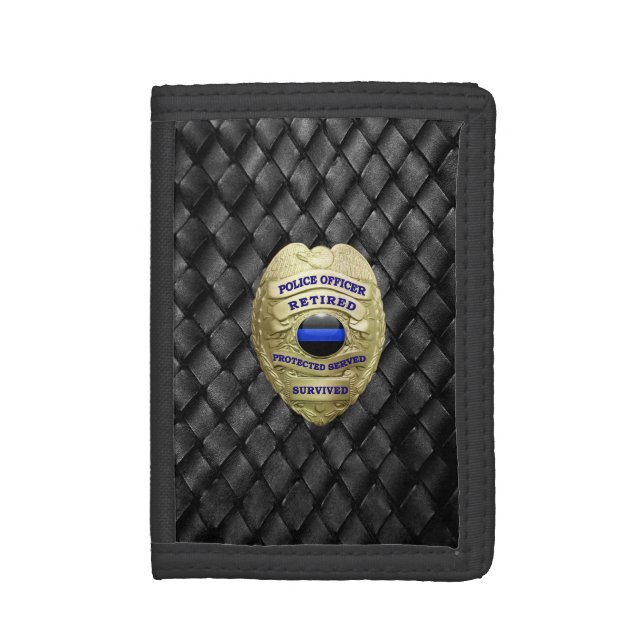 Thin Blue Line Retired Badge Trifold Wallet (Front Vertical)