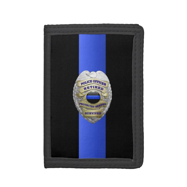Thin Blue Line Retired Badge Trifold Wallet (Front Vertical)