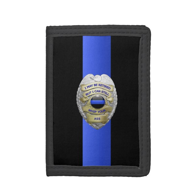 Thin Blue Line Retired Badge Trifold Wallet (Front Vertical)