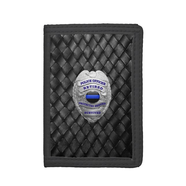 Thin Blue Line Retired Badge Trifold Wallet (Front Vertical)