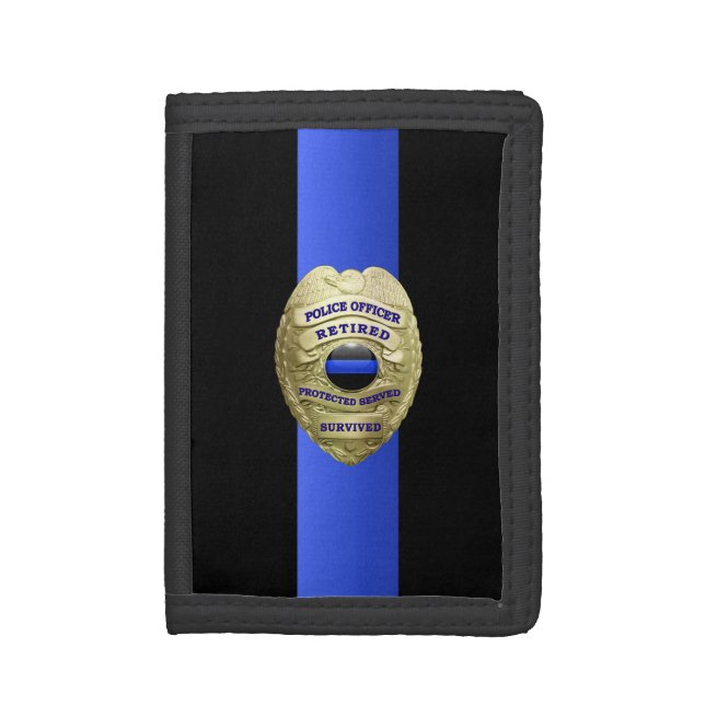 Thin Blue Line Retired Badge Trifold Wallet (Front Vertical)