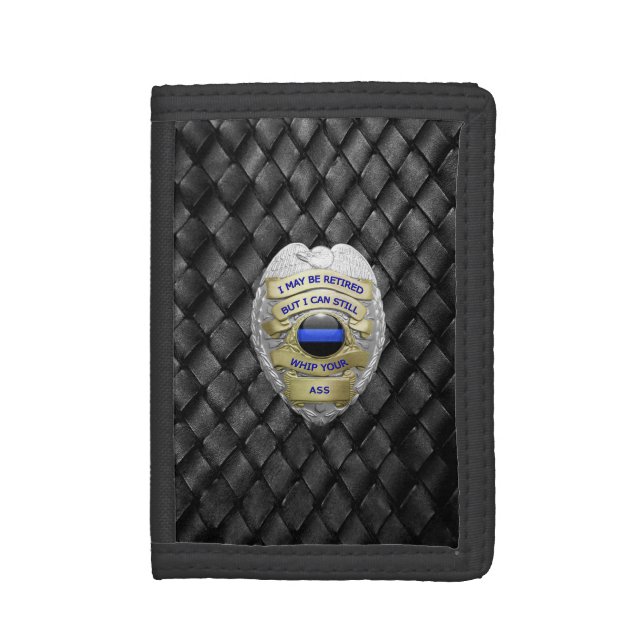 Thin Blue Line Retired Badge Trifold Wallet (Front Vertical)