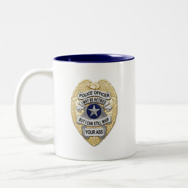 Thin Blue Line - Retired Badges Two-Tone Coffee Mug (Left)