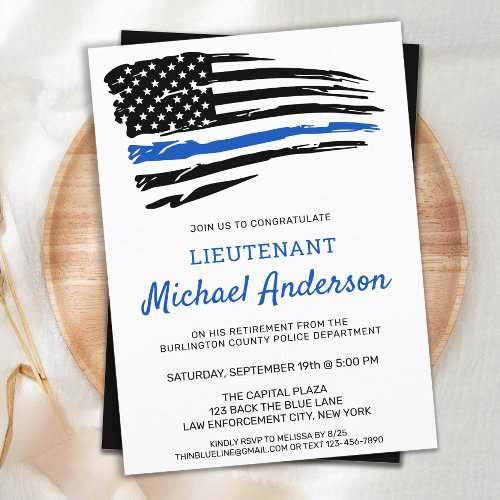 Thin Blue Line Retirement Flag Police Officer Invitation