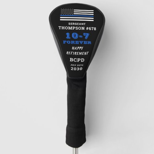 Thin Blue Line Retirement Gift Police Officer Golf Head Cover