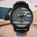 Thin Blue Line - Retirement Gift Thank You Police Watch<br><div class="desc">Celebrate and show your appreciation to an outstanding Police Officer with this Thin Blue Line Thank You Police Watch - American flag design in Police Flag colors , distressed design . Perfect for service awards and Police Retirement gifts . Personalize with name, years of service and service years. COPYRIGHT ©...</div>