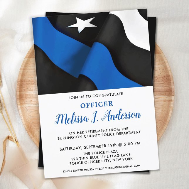 Thin Blue Line Retirement Police American Flag  Invitation (Creator Uploaded)