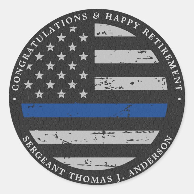 Thin Blue Line Retirement Police Congratulations Classic Round Sticker (Front)