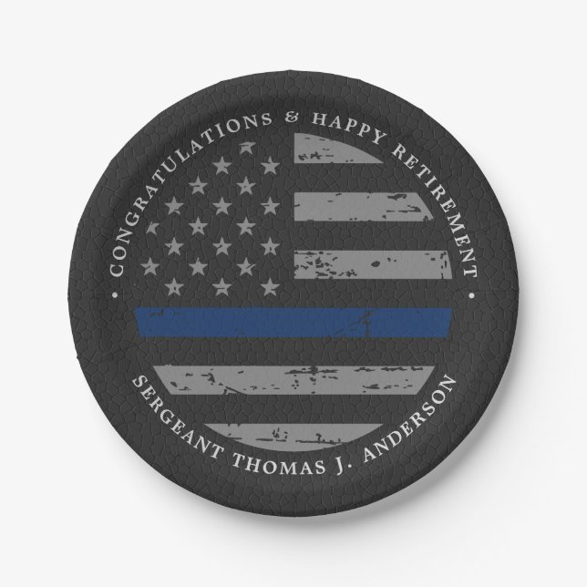 Thin Blue Line Retirement Police Congratulations Paper Plates (Front)