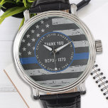 Thin Blue Line - Retirement - Thank You Police Watch<br><div class="desc">Celebrate and show your appreciation to an outstanding Police Officer with this Thin Blue Line Thank You Police Watch - American flag design in Police Flag colors , distressed design . Perfect for service awards and Police Retirement gifts . Personalize with name, years of service and service years. COPYRIGHT ©...</div>