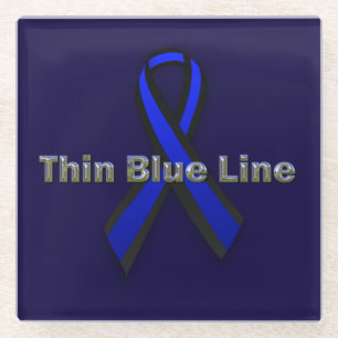 Thin Blue Line Ribbon Glass Coaster
