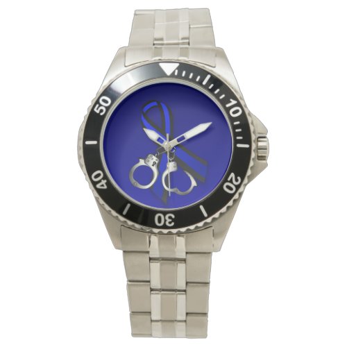 Thin Blue Line Ribbon Handcuffs Watch