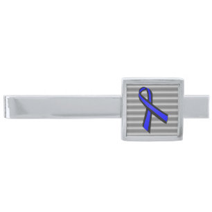 Thin Blue Line- Ribbon Silver Finish Tie Bar