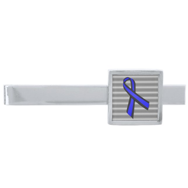 Thin Blue Line- Ribbon Silver Finish Tie Bar (Front)