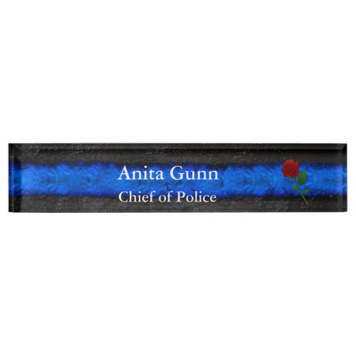 Thin Blue Line _ Rose Desk Nameplate