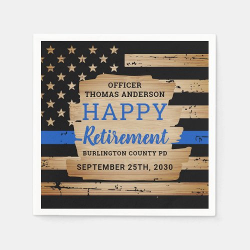 Thin Blue Line Rustic Police Retirement Party Napkins