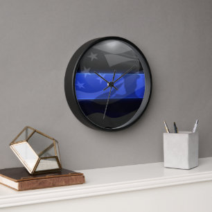 Thin Blue Line Salute Flag Clock