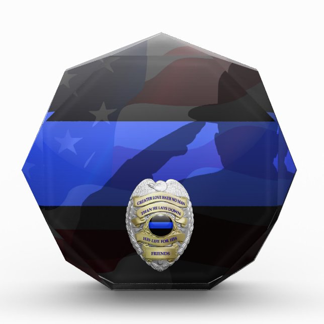 Thin Blue Line Salute No Greater Love Badge 2 Acrylic Award (Front)