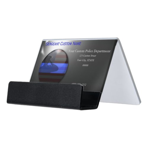 Thin Blue Line _ Saluting Balls of Steel Desk Business Card Holder