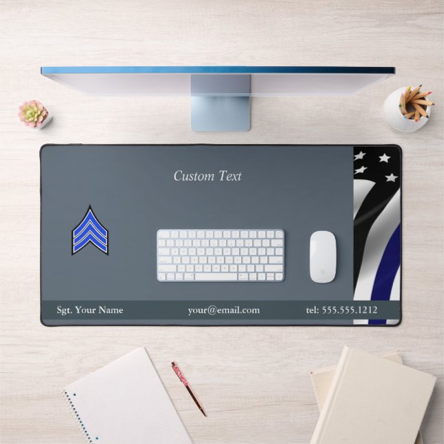Thin Blue Line Sergeant Rank Stripes Desk Mat (Office 1)