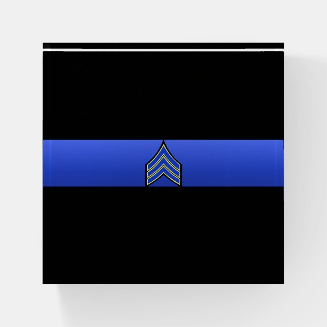 Thin Blue Line Sergeant Rank Stripes Gold Trim Paperweight (Front)