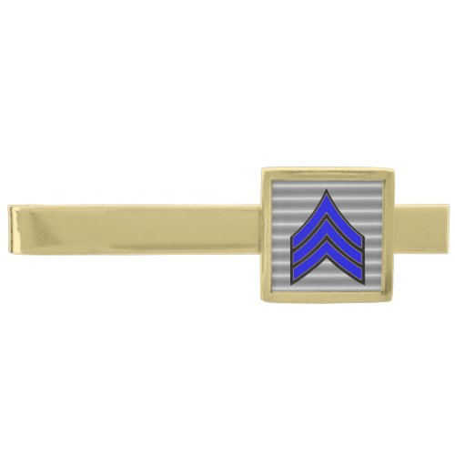 Thin Blue Line Sergeant Stripes Gold Finish Tie Clip