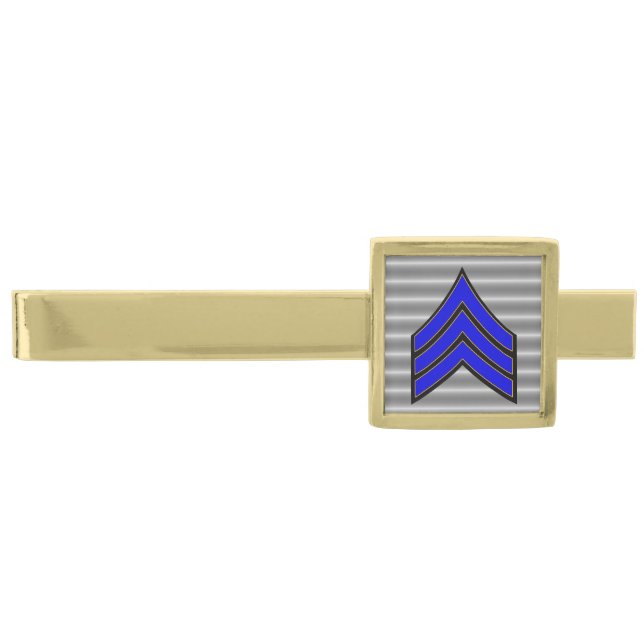 Thin Blue Line Sergeant Stripes Gold Finish Tie Clip (Front)