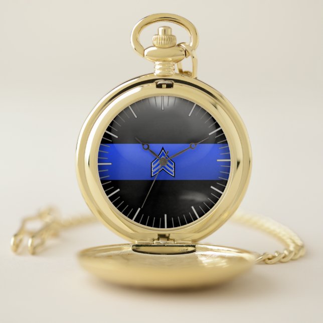 Thin Blue Line Sergeant Stripes White Trim Pocket  Pocket Watch (Inside)