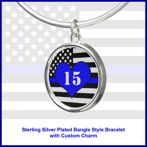 Thin Blue Line Service Anniversary or Monogram Bangle Bracelet