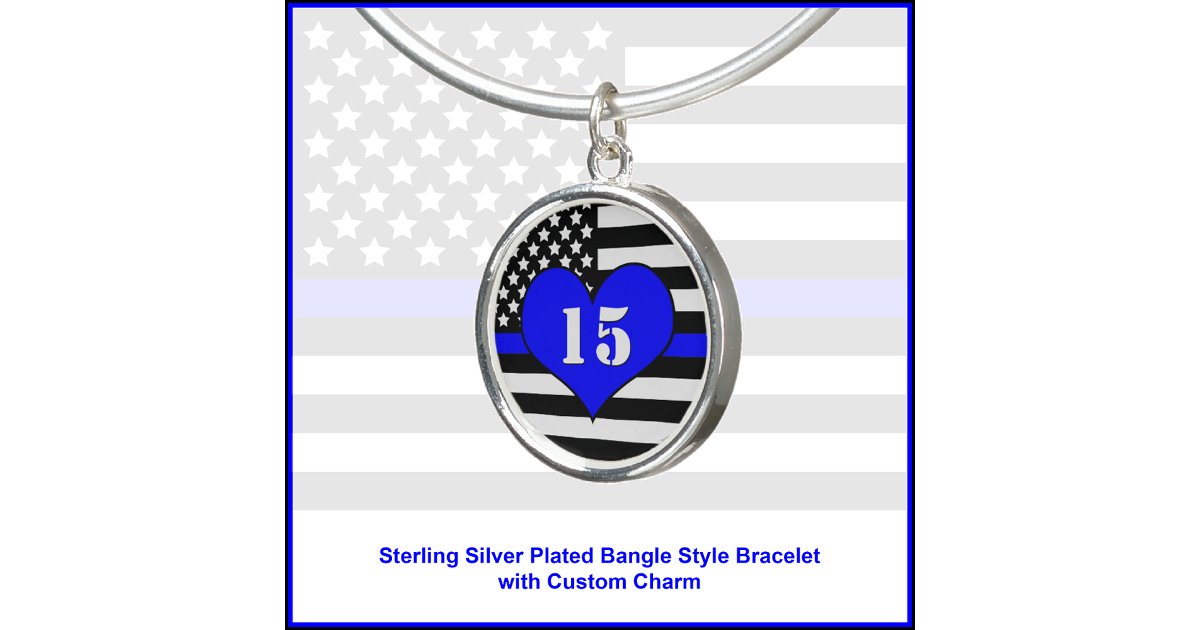 [Thin Blue Line] Service Anniversary or Monogram Bangle Bracelet | Zazzle