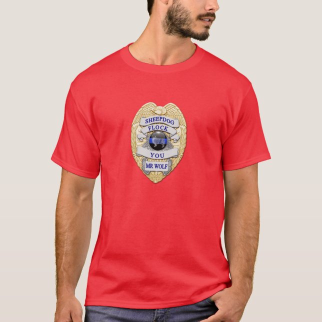 Thin Blue Line Sheepdog Badge TBL button T-Shirt (Front)
