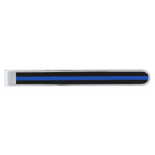 Thin Blue Line Silver Finish Tie Clip