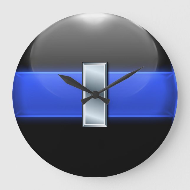 Thin Blue Line - Silver Lieutenant Bar Large Clock (Front)