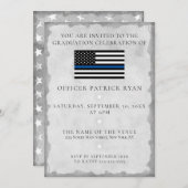 Thin Blue Line Silver Police Flag Graduation Party Invitation (Front/Back)