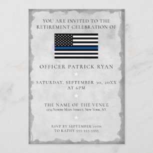 Thin Blue Line Silver Police Flag Retirement Party Invitation